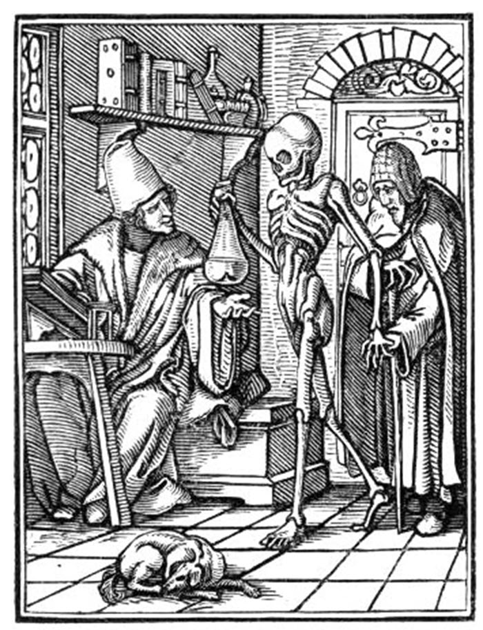 The Doctor - Woodcut by Holbein from the Dance of Death